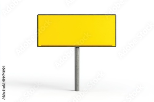 Yellow street sign on metal legs, isolated against a white background