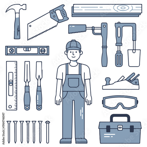 set of carpenter tools editable vector design, tool, equipment, tools, isolated, set, hammer, screwdriver, vector, metal, work, white, wrench, pliers, steel, illustration, icon, dental, construction