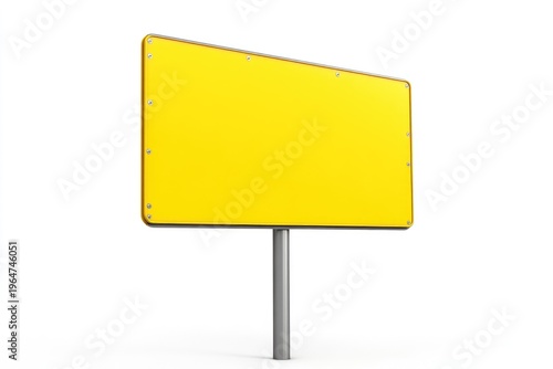 Yellow street sign on metal legs, isolated against a white background