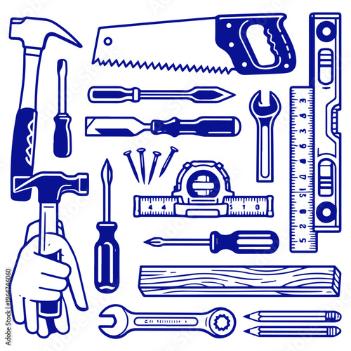 set of tools editable vector design, tool, equipment, tools, isolated, set, hammer, screwdriver, vector, metal, work, white, wrench, pliers, steel, illustration, icon, dental, construction