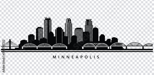 Tableau sur toile Vector illustration black silhouette of the minneapolis city skyline with bridge