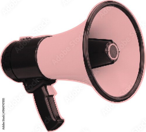 Pink megaphone with a large horn on a transparent background, vector illustration, digital art.