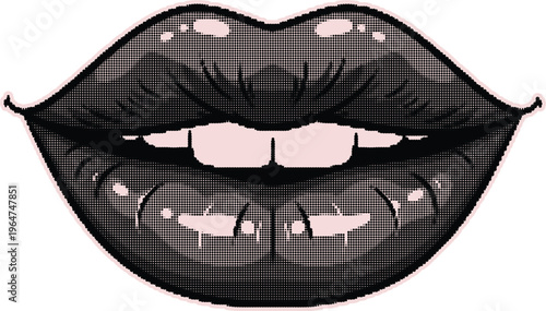 Glossy pink lips with pixels and highlights create an eye catching sensual statement, digital art.