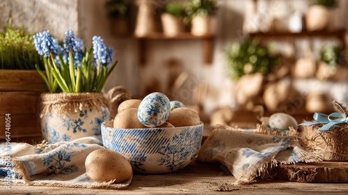 Pastel Easter eggs in bowl spring decoration