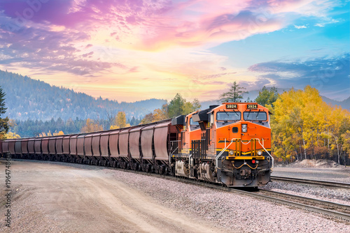 freight train in a beautiful autumn scene in northwest Montana