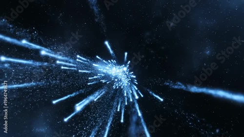 Abstract Blue Light Particles Exploding and Expanding in Dark Space