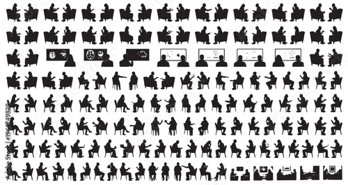 Memory Recall Therapy Silhouettes Set Pack. Editable Vector Stroke Illustration. featuring people, human, silhouettes, interaction, communication, therapy, psychology, discussion, consultation more