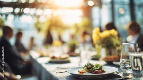 business colleagues lunch meeting with blured businessbackground and natural sunlight