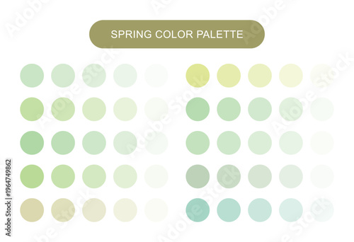 Spring color palette graphic design tool. Featuring circular swatches in green and mint. Professional color guide for designers.
