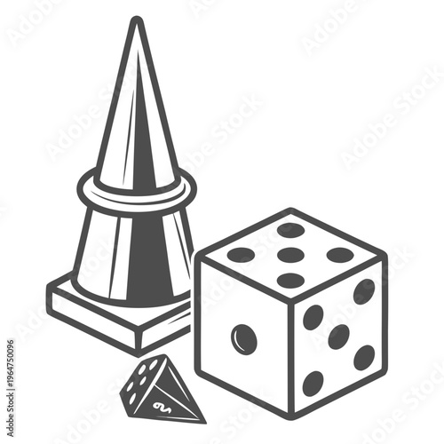 Of a chess piece, dice, and pyramid game strategy