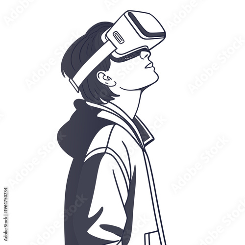 Person wearing virtual reality headset in a hoodie vr headset technology