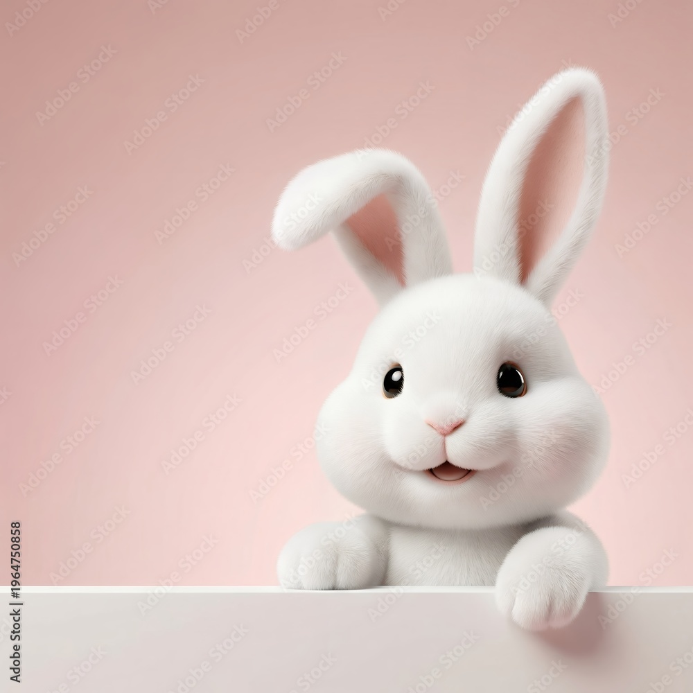 Obraz premium Adorable easter bunny peeking out with big eyes on pastel background