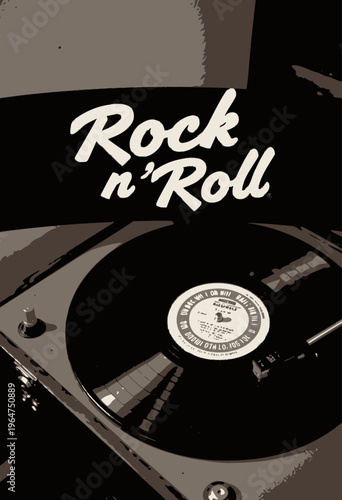 Retro Vinyl Record Player Spinning Vintage Rock and Roll Music Album with Classic Turntable and Nostalgic Vibes