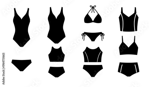 Summer swimsuit cartoon swimwear beach fashion vector set
