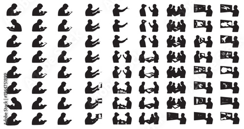 Digital Art NFT Creators Silhouettes Set Pack. Editable Vector Stroke Illustration. featuring silhouette, vector, graphic, technology, interaction, data, analysis, virtual, reality, vr, tablet more