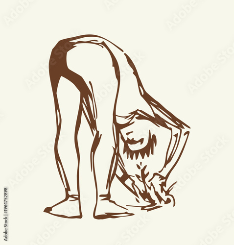 Vector drawing. A gardener weeding a garden