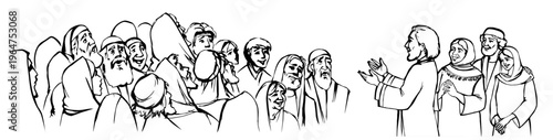 Vector illustration of a crowd listening to a speaker.