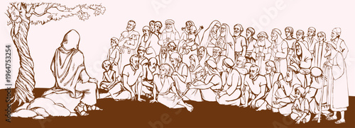Vector drawing. Jesus teaching people