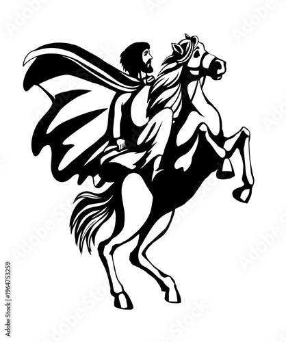 Vector drawing. Man on the horse