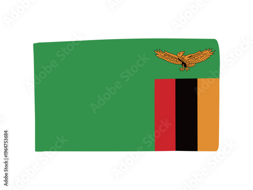 かわいいザンビアの国旗アイコン　手描きタッチの旗イラスト