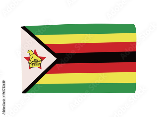 かわいいジンバブエの国旗アイコン　手描きタッチの旗イラスト
