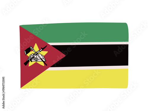 かわいいモザンビークの国旗アイコン　手描きタッチの旗イラスト