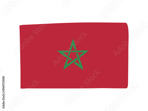 かわいいモロッコの国旗アイコン　手描きタッチの旗イラスト