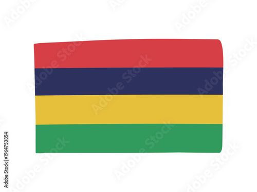 かわいいモーリシャスの国旗アイコン　手描きタッチの旗イラスト