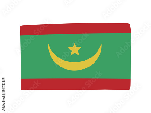 かわいいモーリタニアの国旗アイコン　手描きタッチの旗イラスト