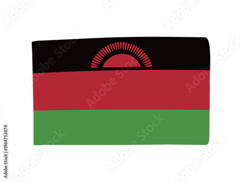 かわいいマラウイの国旗アイコン　手描きタッチの旗イラスト