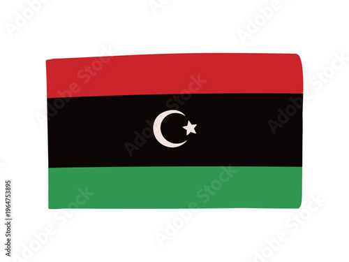 かわいいリビアの国旗アイコン　手描きタッチの旗イラスト