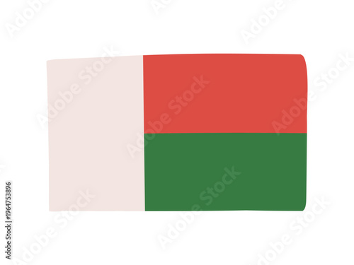 かわいいマダガスカルの国旗アイコン　手描きタッチの旗イラスト