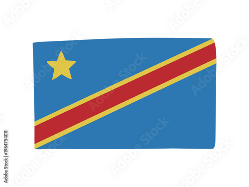 かわいいコンゴ民主共和国の国旗アイコン　手描きタッチの旗イラスト