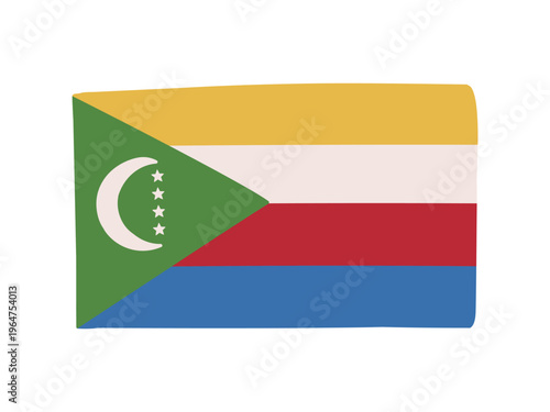 かわいいコモロの国旗アイコン　手描きタッチの旗イラスト