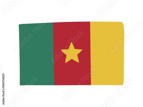 かわいいカメルーンの国旗アイコン　手描きタッチの旗イラスト
