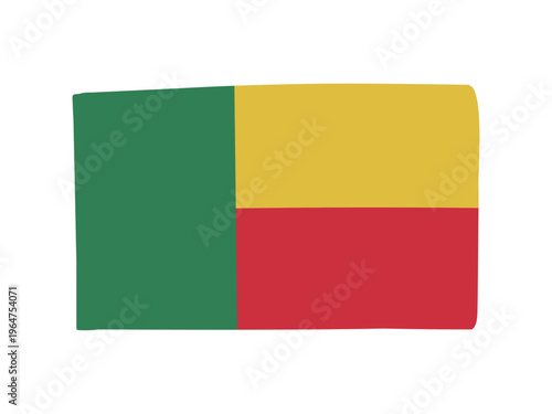 かわいいベナンの国旗アイコン　手描きタッチの旗イラスト