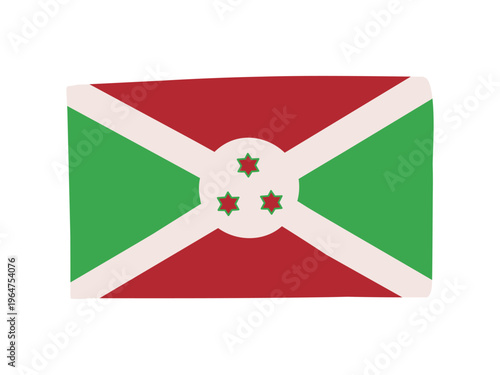 かわいいブルンジの国旗アイコン　手描きタッチの旗イラスト