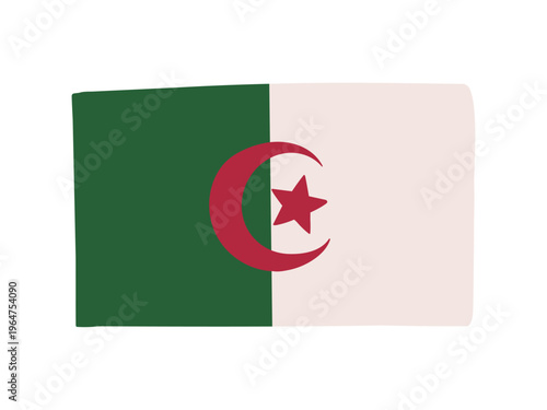 かわいいアルジェリアの国旗アイコン　手描きタッチの旗イラスト