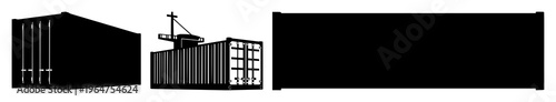 Maritime shipping container set with solid black icon and white background featuring shipping container, maritime, icon with black graphic and white backdrop