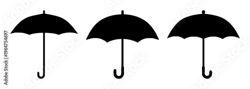 Insurance umbrella set with solid black icon on white background featuring protection, coverage, safety with iconography and vector graphic