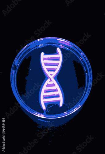 Radiant Neon DNA Strands Glowing in a Petri Dish Under Dark Ambient Light Emphasizing Genetic Research and Biotechnological Innovation