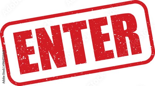 Red Enter Rubber Stamp Sign Mark Word Text Written in Grunge Vector in Round Border in Transparent Background, Svg, Png