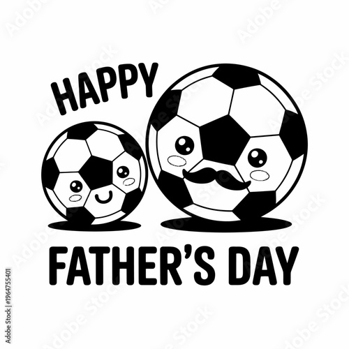 Happy Fathers Day soccer balls with smiling faces and mustache