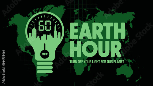 Earth Hour campaign poster with light bulb and world map