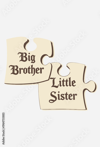 Wooden Puzzle Pieces Symbolizing Sibling Connection Between Big Brother and Little Sister in Family Relationships