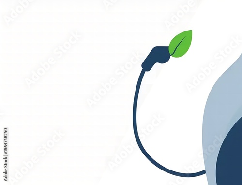 Electric Vehicle EV Charging Plug Vector Illustration Leaf Cable Icon for Green Transport Infrastructure