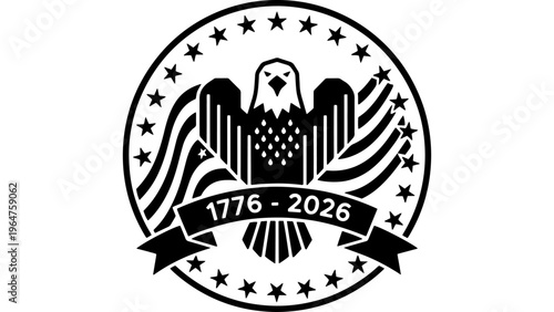 American Eagle Emblem, 1776-2026 Bicentennial Seal, Patriotic USA Symbol, Vintage Circular Graphic Resource