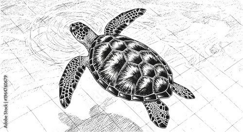 Sea turtle swimming in clear water at a rehabilitation center: Design for marine life educational materials, ocean conservation blogs, or wildlife sanctuary presentations. Transparent SVG version.