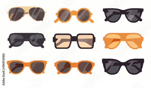 Sun glasses cartoon eyewear fashion vector illustration set