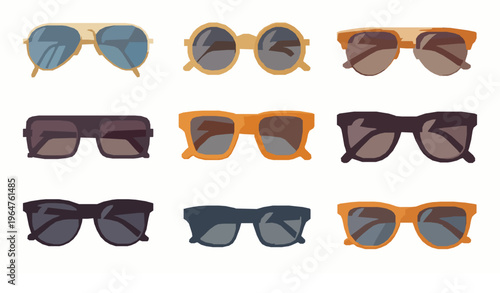 Sunglasses cartoon icons summer eyewear fashion vector set